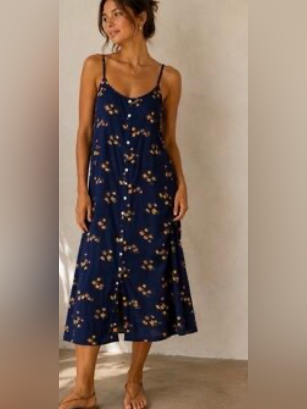 GAP Navy Floral Midi Dress with Button Front